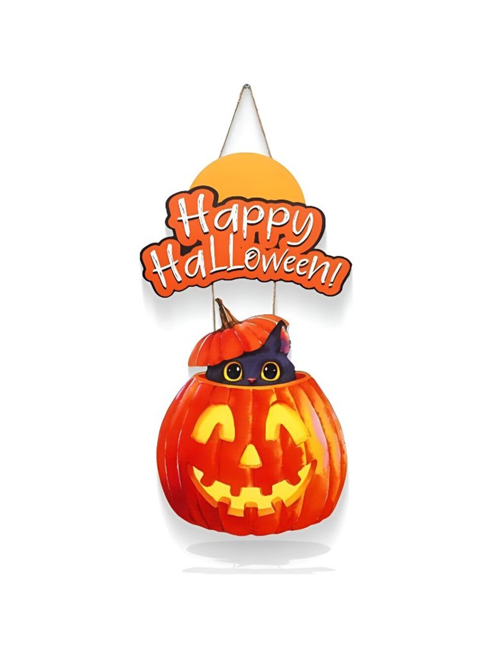 Halloween Pumpkin Hanging Sign Wooden Happy Halloween Decor for Front Door